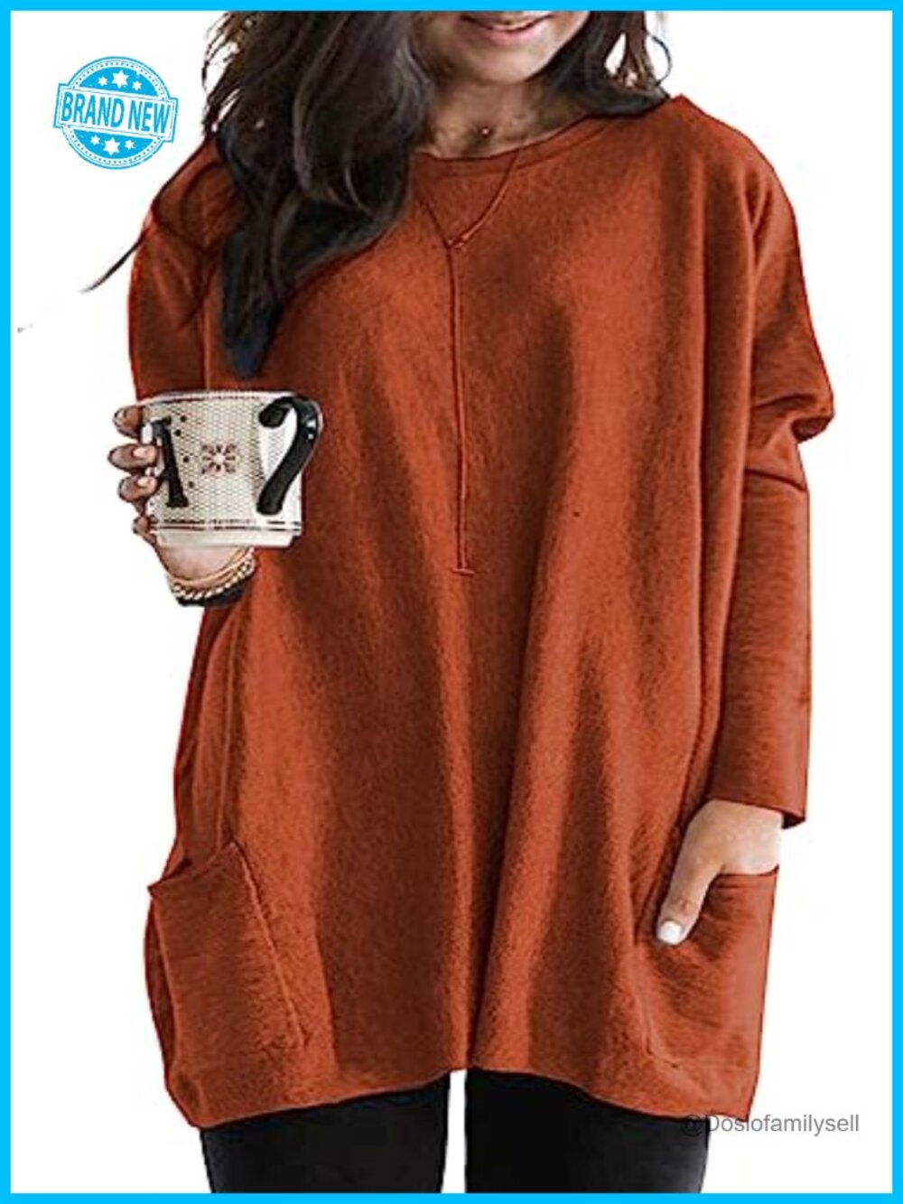 Plus Size Long Sleeve Tunic Top with Pockets Casual Pullover